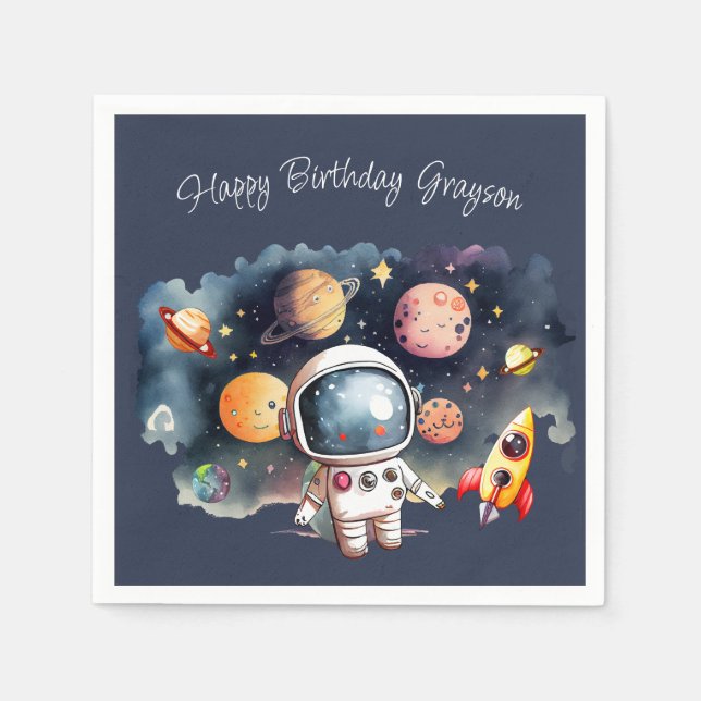 Serviette En Papier Planètes de l'espace extra-atmosphérique Bleu (Devant)
