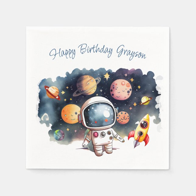 Serviette En Papier Planètes de l'espace Garçon Fête d'anniversaire (Devant)