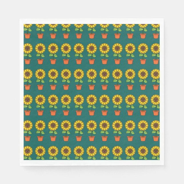 Serviette En Papier Plante de tournesol Kawaii dans un pot (Devant)