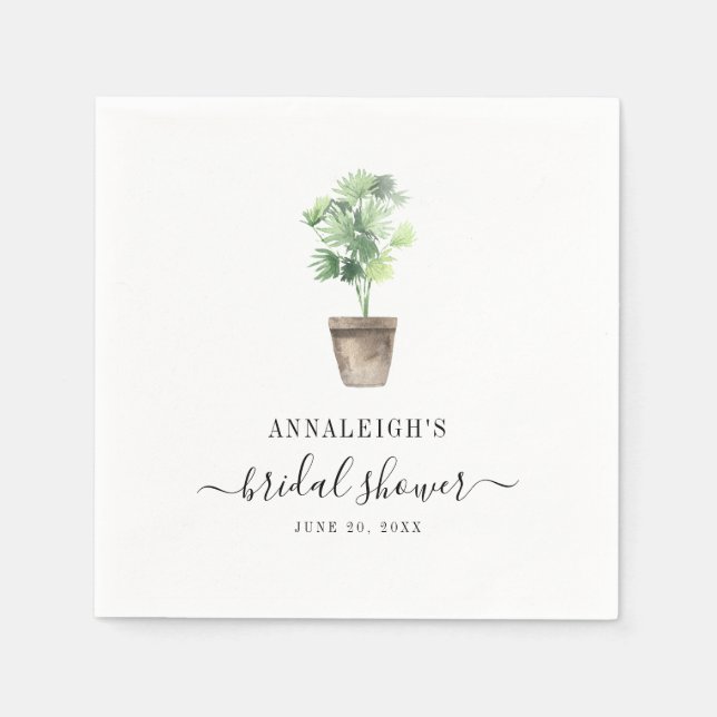 Serviette En Papier Plante en pot Bohème Chic Lavis de mariage (Devant)