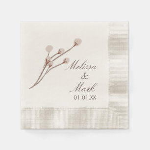 Serviette En Papier Plantes de coton dessinées à la main en monogramme