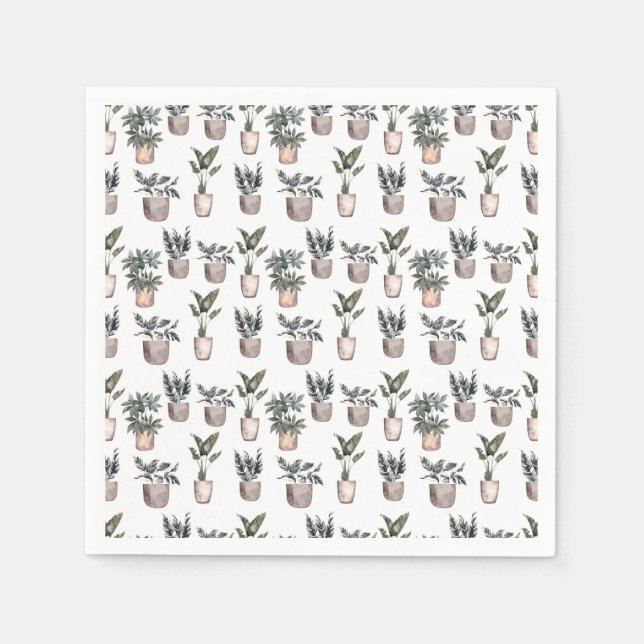 Serviette En Papier Plantes Potés en blanc (Devant)