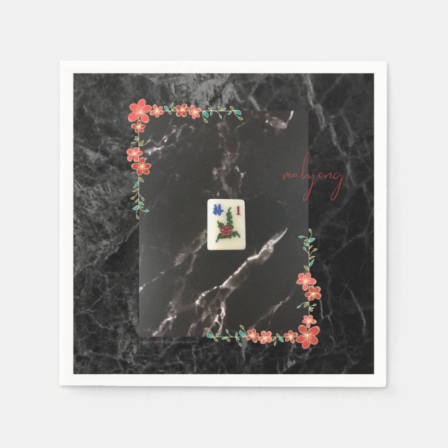 Serviette En Papier Plaque de papier de mahjong à fleurs rouges (Devant)