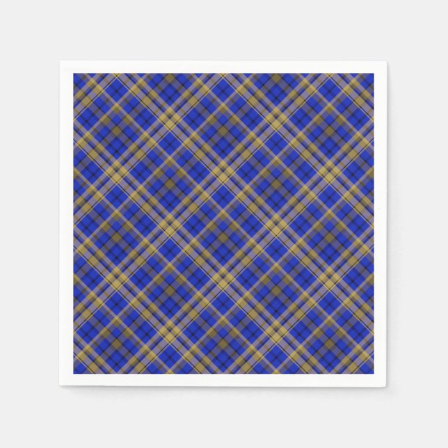 Serviette En Papier Plaque de tartan bleu et jaune. (Devant)
