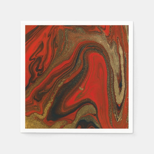 Serviette En Papier Plaque papier rouge et or (Devant)