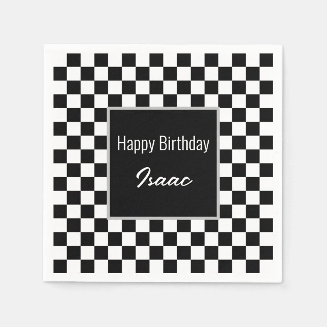 Serviette En Papier Plaques de papier À damiers noir personnalisées (Devant)
