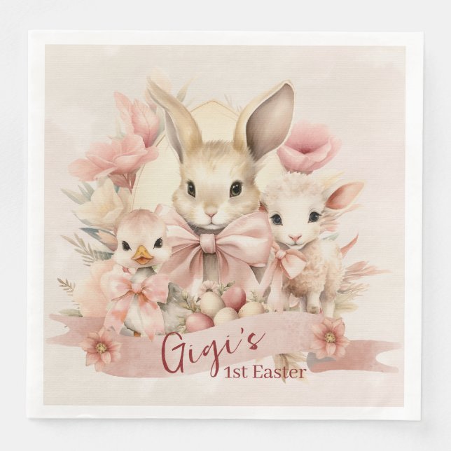 Serviette En Papier Plaques de Pâques lapin, poulet et agneau personna (Devant)
