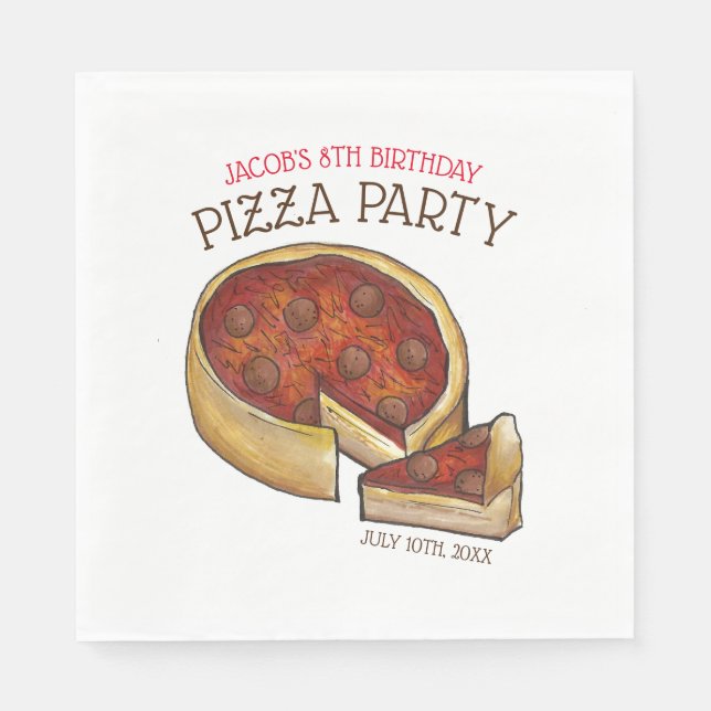 Serviette En Papier Plat profond Pepperoni Pizza Pie fête d'anniversai (Devant)