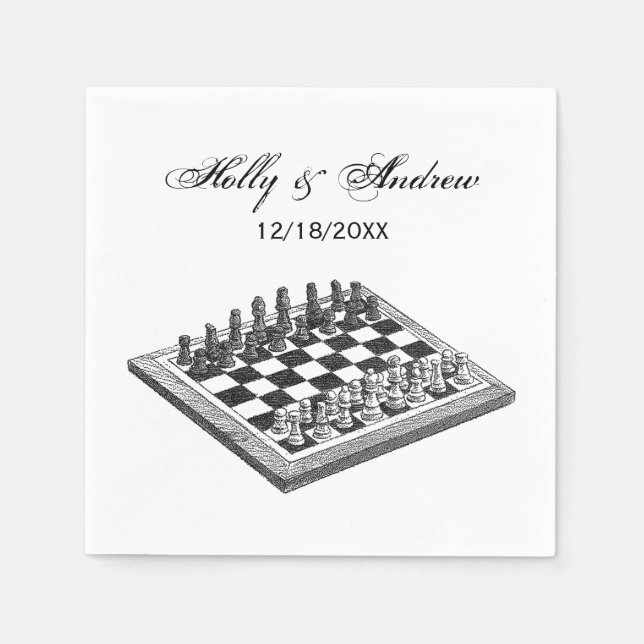 Serviette En Papier Plateau de Jeu d'Échecs et Pièces d'Échecs Art Vin (Devant)