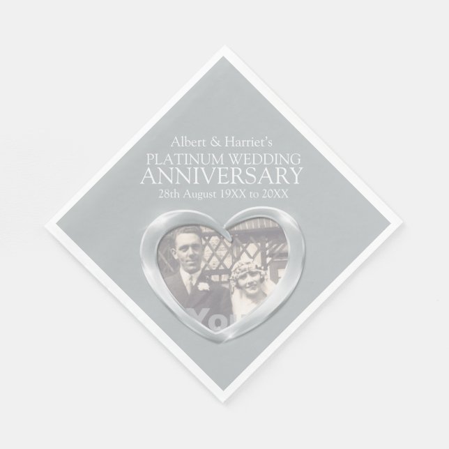 Serviette En Papier Platinum 70e anniversaire de coeur photo serviette (Coin)