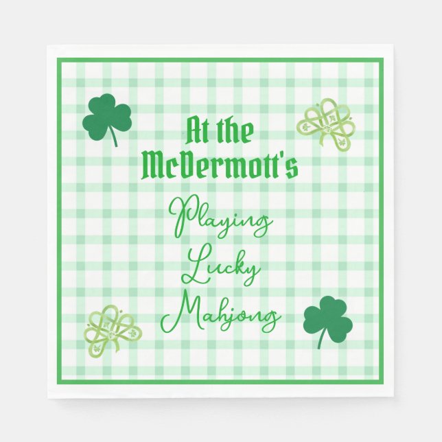 Serviette En Papier Playing Lucky Mahjong Watercolor Shamrocks (Devant)
