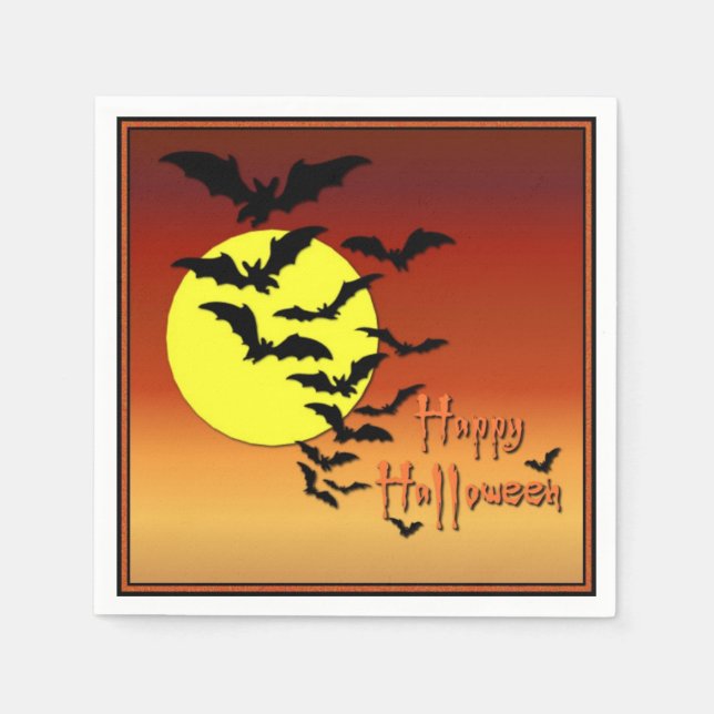 Serviette En Papier Pleine lune Bats Halloween (Devant)