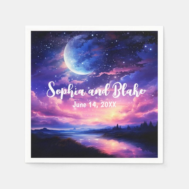 Serviette En Papier Pleine lune céleste étoiles nuages Mariage mystiqu (Devant)