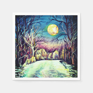 Serviette En Papier Pleine lune d'hiver nocturne silencieuse