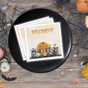 Serviette En Papier Pleine lune Halloween éffrayant rayé Fantôme Kitte