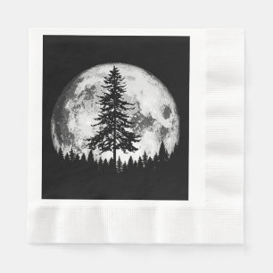 Serviette En Papier Pleine lune rétro et minimaliste Arbre à pin Vinta
