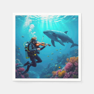 Serviette En Papier Plongeur jouant du violon pour une baleine
