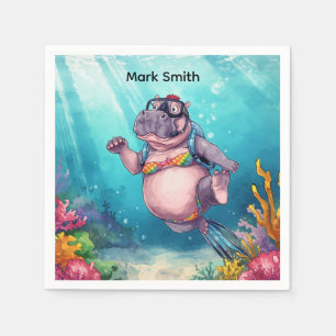 Serviette En Papier Plongeur Scaphandrier Hippopotame sous l'eau