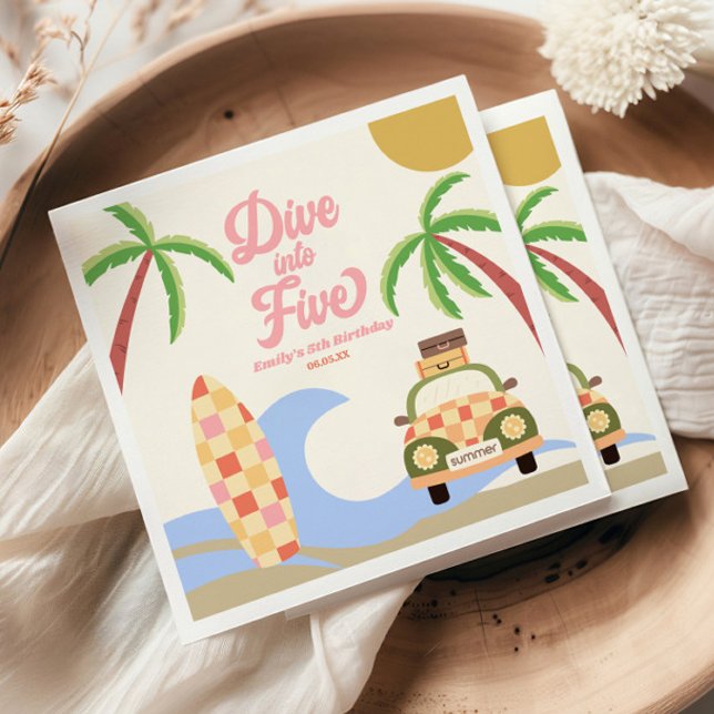 Serviette En Papier Plongez dans cinq Surfs rose 5e anniversaire fête (Créateur téléchargé)