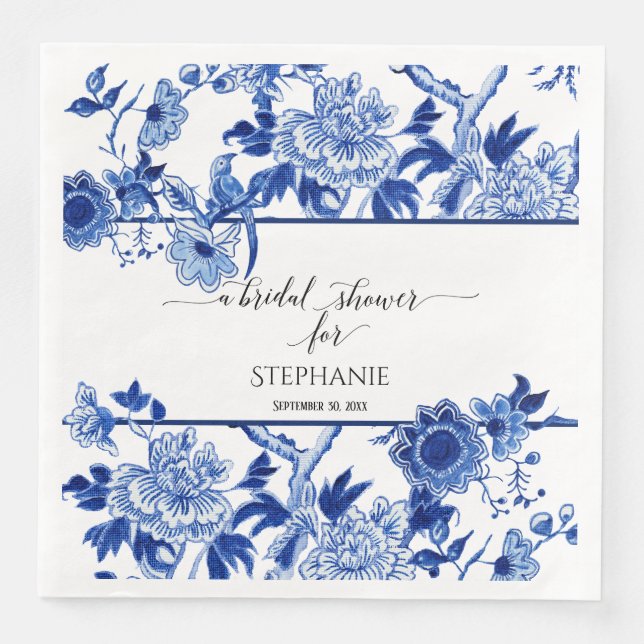 Serviette En Papier Pluie de Cadeaux de Mariage Chinoiserie Bleue Flor (Devant)