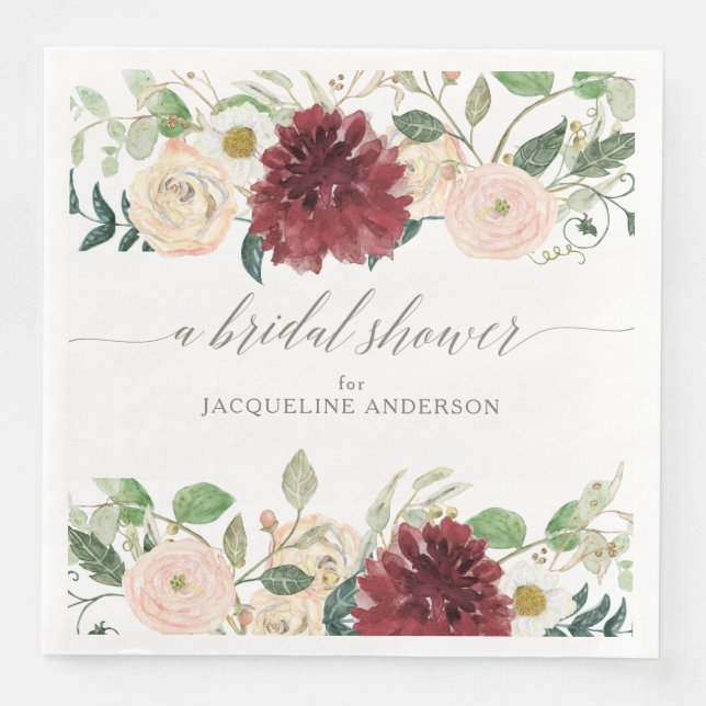 Serviette En Papier Pluie de Fleurs d'Automne Bourguignon pour Baby Sh (Devant)