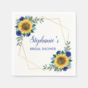 Serviette En Papier Pluie de Mariée Tournesol Bleu Floral Géométrique