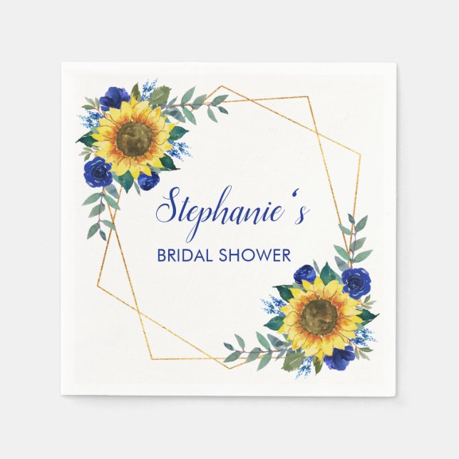 Serviette En Papier Pluie de Mariée Tournesol Bleu Floral Géométrique (Devant)
