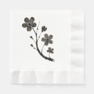 Serviette En Papier Plum Blossom Line Art - Design botanique sur