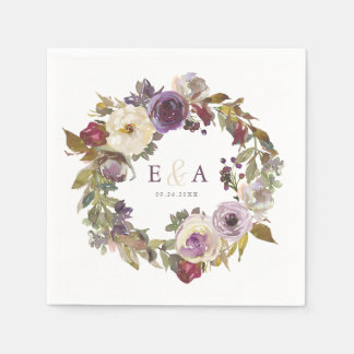 Serviette En Papier Plum et ivoire Floral Mariage d'aquarelle