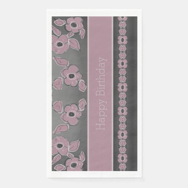 Serviette En Papier Plum Floral Et Gris (Devant)
