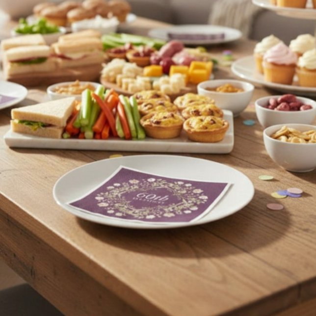 Serviette En Papier Plum Floral Wreath 60th Birthday Paper Napkins (Créateur téléchargé)