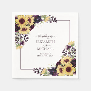 Serviette En Papier Plum Purple Tournesol Aquarelle Mariage Napkins