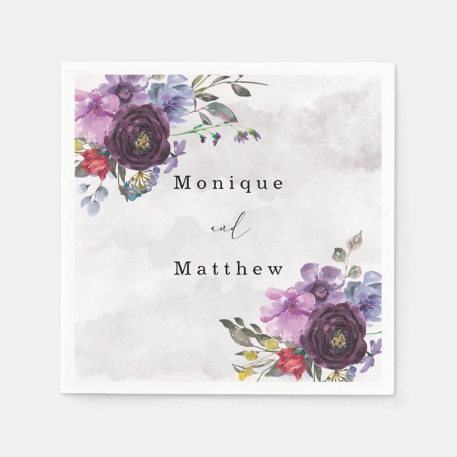 Serviette En Papier Plum Ultra Violet Botanique Rustique Peony Mariage (Devant)