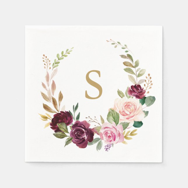 Serviette En Papier Plum violet rose pâle Mariage botanique (Devant)