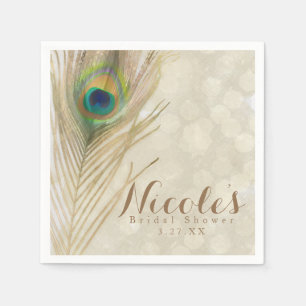 Serviette En Papier Plume de paon exotique doré Glam élégant Party