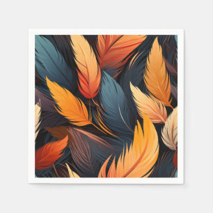 Serviette En Papier Plumes bleues orange