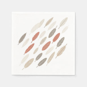 Serviette En Papier Plumes Boho Rouille Taupe Motif Diagonal