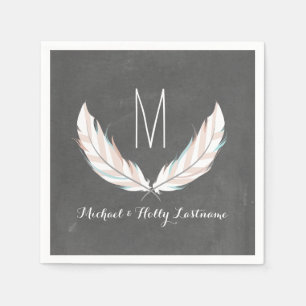 Serviette En Papier Plumes + Chalkboard Monogram Mariage