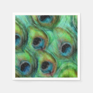 Serviette En Papier Plumes de paon Abstraites