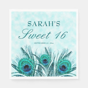 Serviette En Papier Plumes de paon Douces 16 plumes de Glitterie