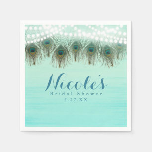 Serviette En Papier Plumes de paon et lumières à cordes Parti rustique