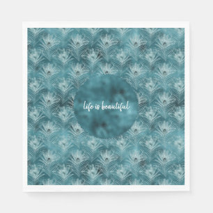 Serviette En Papier Plumes de paon glam turquoise brillant
