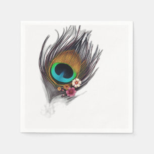 Serviette En Papier Plumes de paon hyper réalistes avec Patter floral
