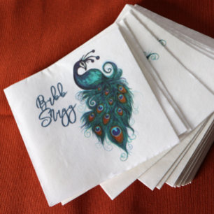 Serviette En Papier Plumes de paon Peacocks Turquoises