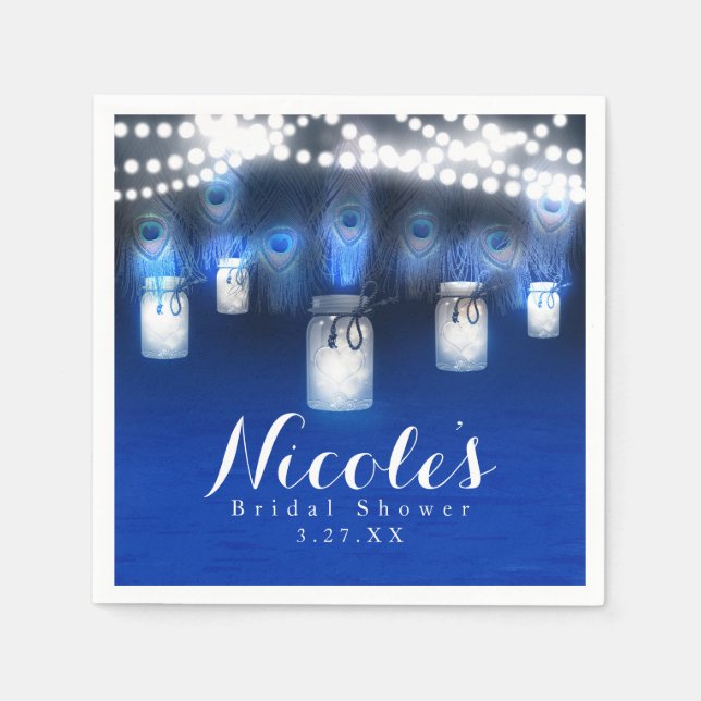 Serviette En Papier Plumes de paon, pot Mason et guirlande lumineuse P (Devant)