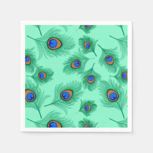 Serviette En Papier Plumes de paon turquoise sur Aqua clair