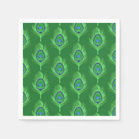 Plumes de paon, vert citron sur vert émeraude