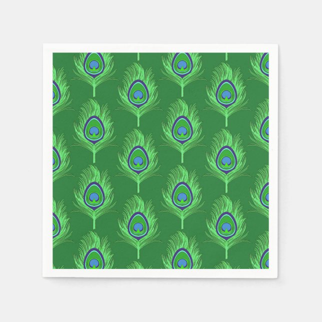 Serviette En Papier Plumes de paon, vert citron sur vert émeraude (Devant)