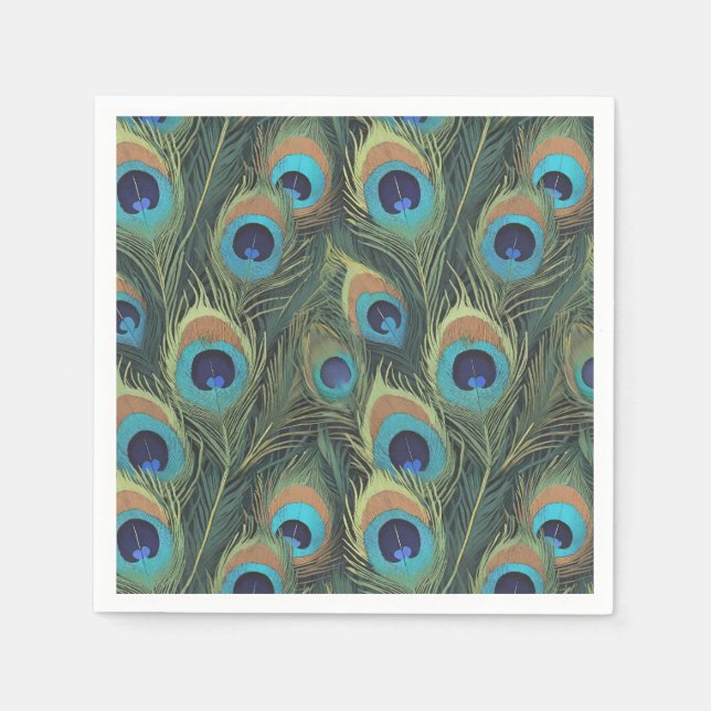 Serviette En Papier Plumes de Paon Vibrantes (Devant)