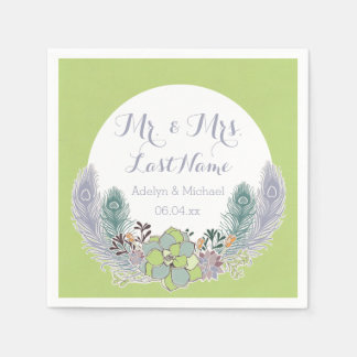 Serviette En Papier Plumes de Peacock Succulents Papier Mariage servie